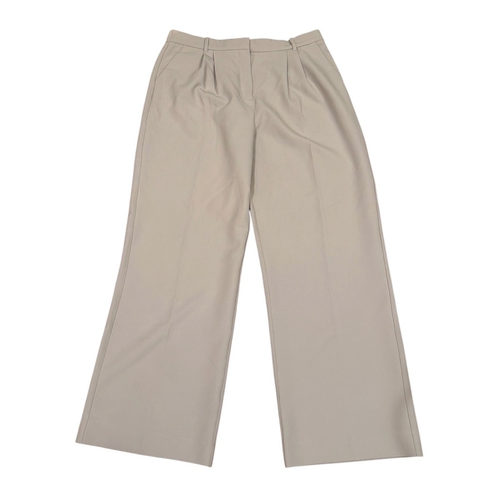 Abercrombie & Fitch Wide Leg Pleated Trousers Tan Beige High Rise Size 16 Long